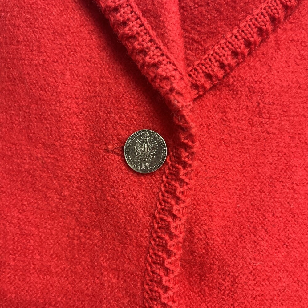 Vtg Hundt Model Red Boiled Wool Crochet Trim Military Cardigan Sweater Jacket - Picture 6 of 12